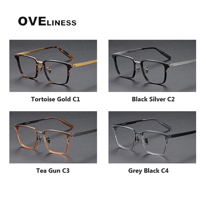 Oveliness Unisex Full Rim Square Acetate Screwless Titanium Eyeglasses 80981 Full Rim Oveliness   