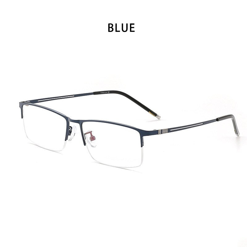 KatKani Unisex Semi Rim Rectangle Alloy Eyeglasses 990070 Rimless KatKani Eyeglasses Blue  