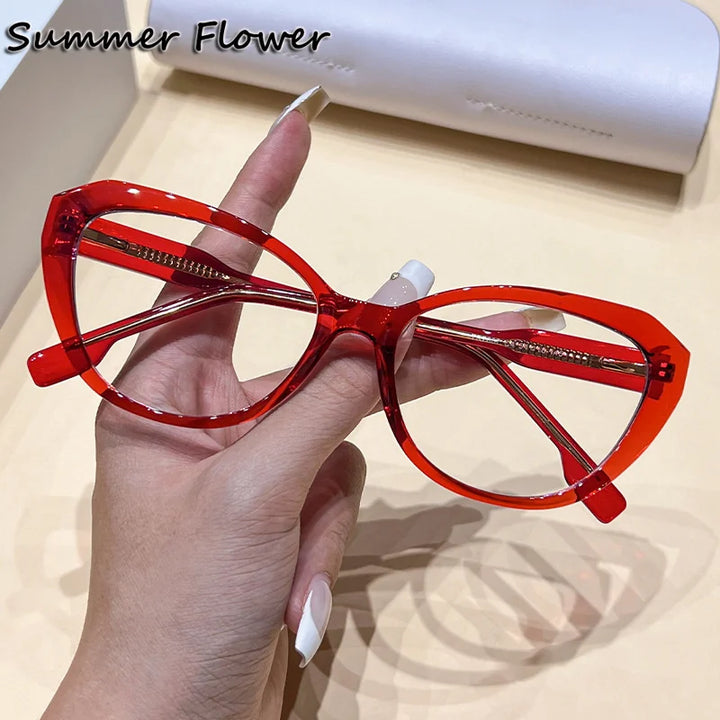 Summer Flower Women's Full Rim Oval Cat Eye Tr 90 Titanium Eyeglasses 87887 Full Rim Summer Flower Red