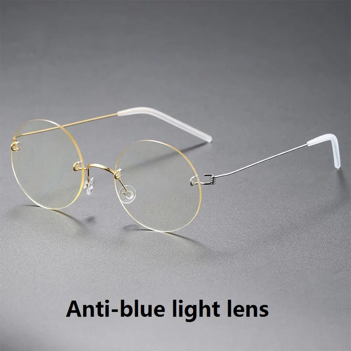 Aimee Unisex Rimless Round Screwless Titanium Eyeglasses 1356 Rimless Aimee Sliver-Golden  