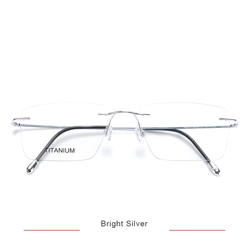 Brightzone Unisex Rimless Square Polygon Titanium Eyeglasses 71611 Rimless Brightzone Bright Silver