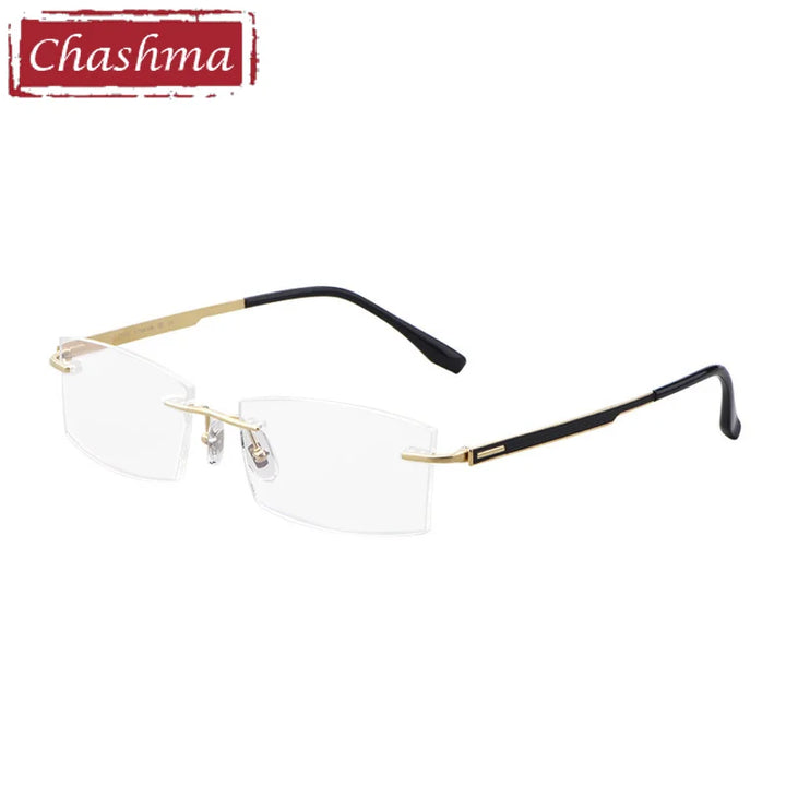 Chashma Ottica Men's Rimless Rectangle Titanium Eyeglasses 89518 Rimless Chashma Ottica Gold  