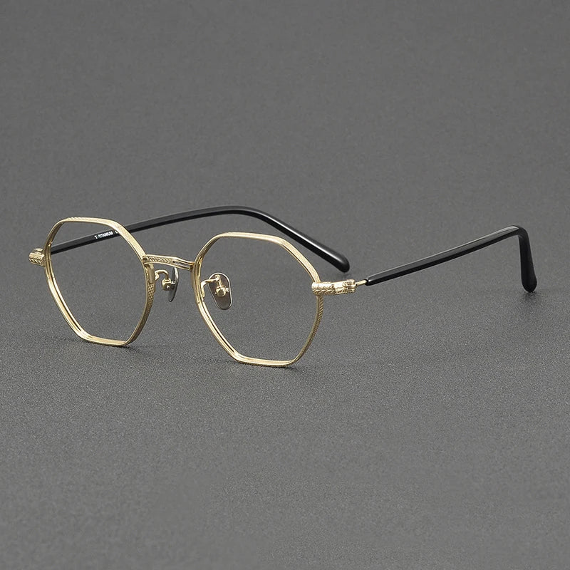 Black Mask Women's Full Rim Flat Top Polygon Titanium Eyeglasses 4040 Full Rim Black Mask Gold  