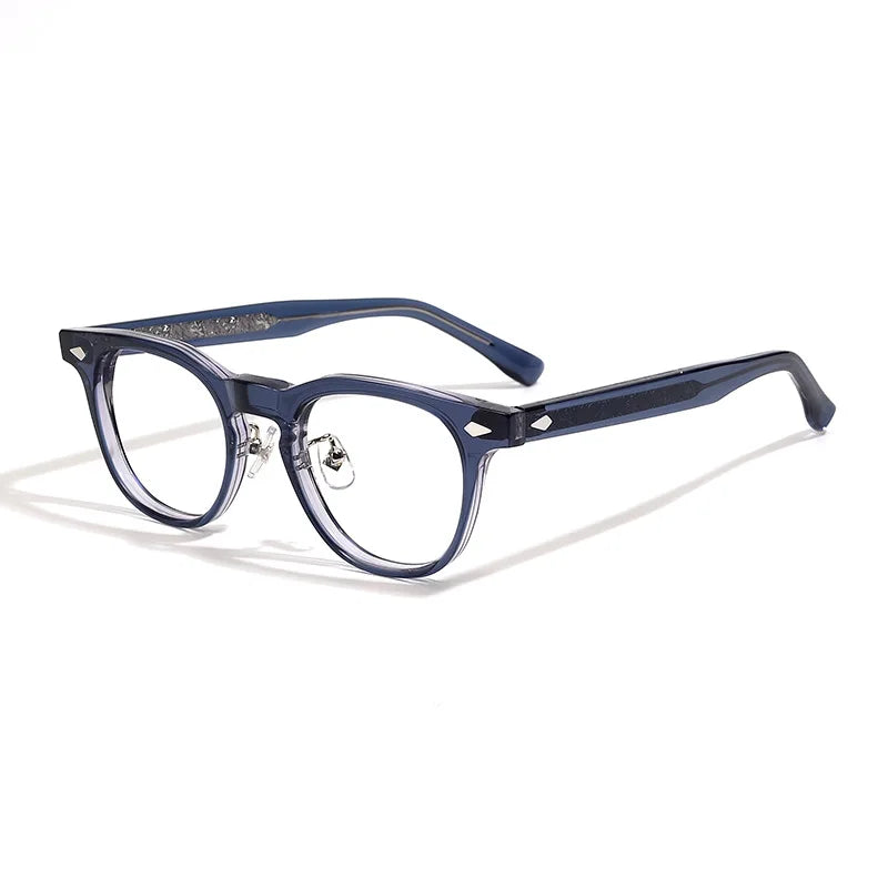 Black Mask Unisex Full Rim Round Square Acetate Eyeglasses 23069 Full Rim Black Mask Blue  