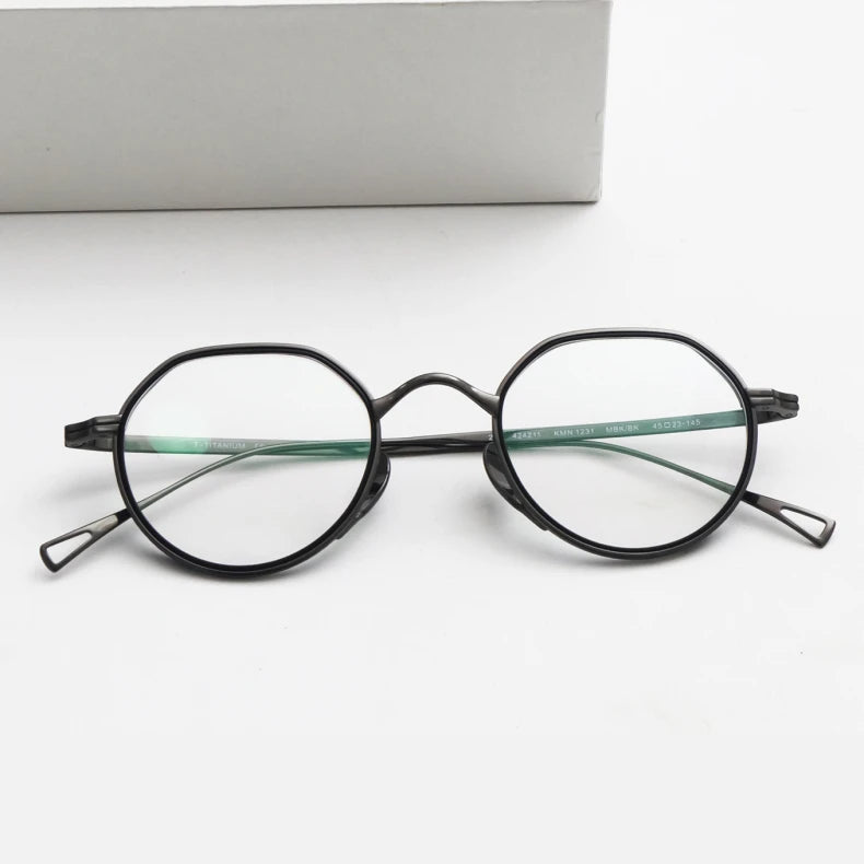 Black Mask Women's Full Rim Flat Top Round Titanium Eyeglasses 361221