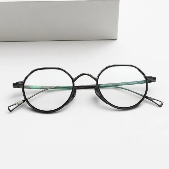 Black Mask Women's Full Rim Flat Top Round Titanium Eyeglasses 361221