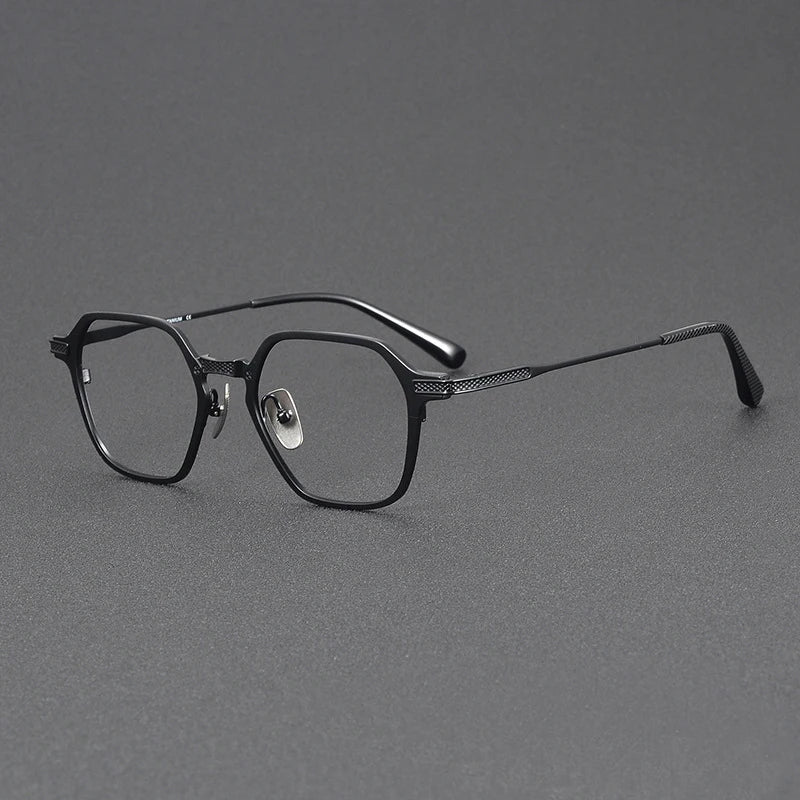 Black Mask Unisex Full Rim Flat Top Polygon Titanium Eyeglasses 42425 Full Rim Black Mask Black  