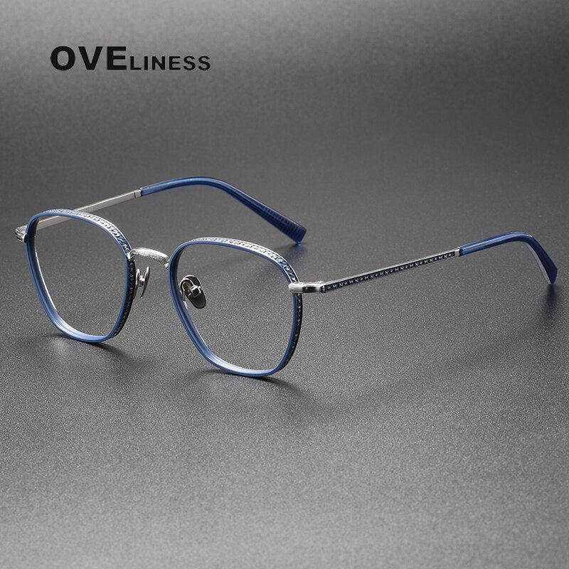 Oveliness Unisex Full Rim Square Titanium Eyeglasses M3101 Full Rim Oveliness blue silver  
