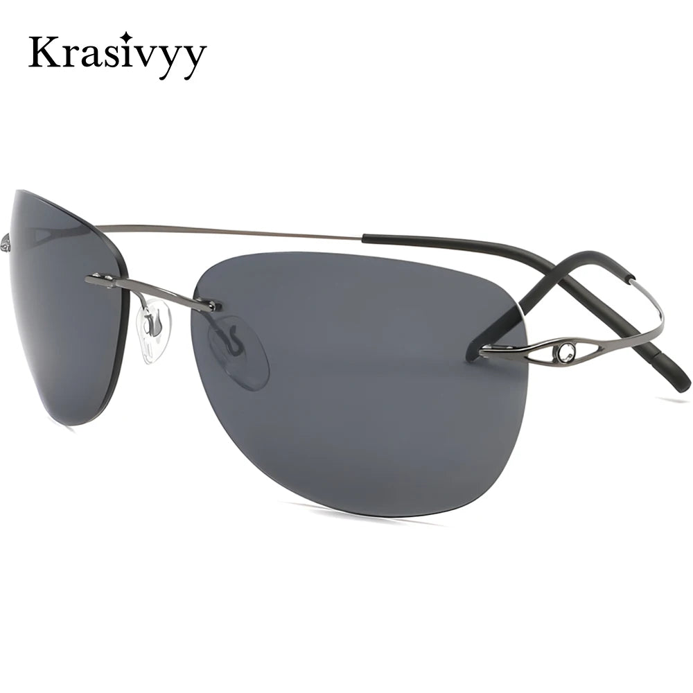 Krasivyy Women's Rimless Oval Square Titanium Sunglasses 426802