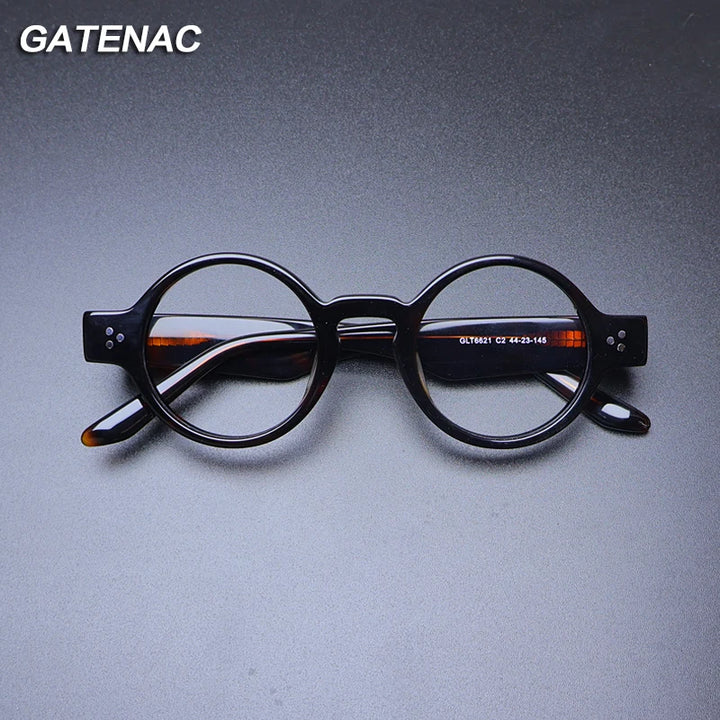 Gatenac Unisex Full Rim Round Acetate Eyeglasses Gxyj-1175 Full Rim Gatenac   