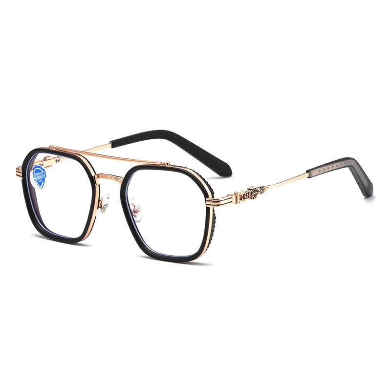 Hdcrafter Mens Full Rim Double Bridge Square Titanium Eyeglasses 82056 Full Rim Hdcrafter Eyeglasses Gold  