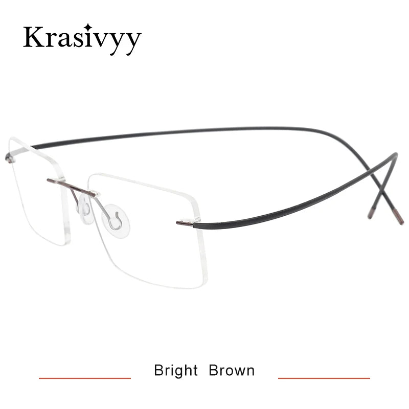 Krasivyy Unisex Rimless Square Titanium Eyeglasses 1614 Rimless Krasivyy Bright Brown  