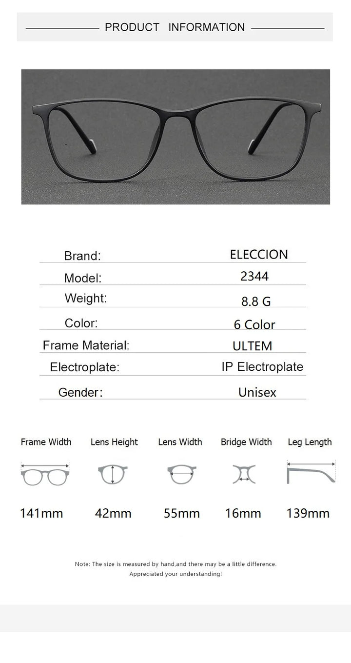 Eleccion Men's Full Rim Square Ultem Titanium Eyeglasses 6614