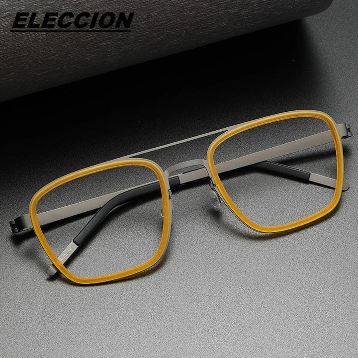 Eleccion Unisex Full Rim Square Double Bridge Titanium Eyeglasses 9708