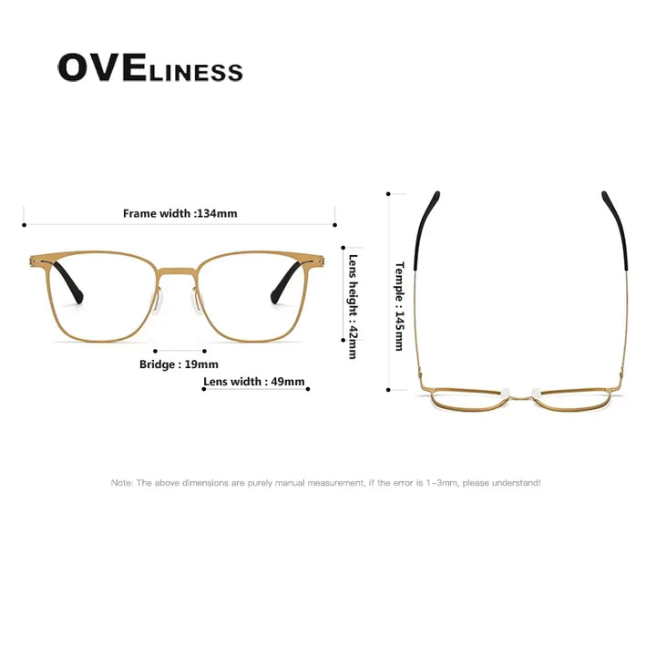 Oveliness Women's Full Rim Square Screwless Titanium Eyeglasses 80997 Full Rim Oveliness