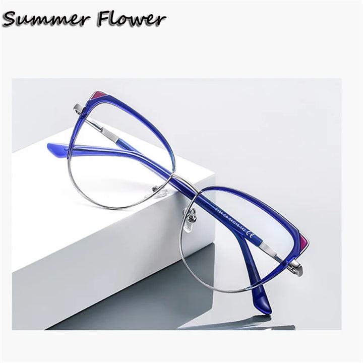 Summer Flower Women's Full Rim Oval Cat Eye Tr 90 Titanium Eyeglasses 31247