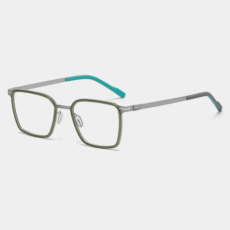 Gatenac Unisex Full Rim Square Acetate Titanium Eyeglasses Gxyj1150 Full Rim Gatenac Green Silver  