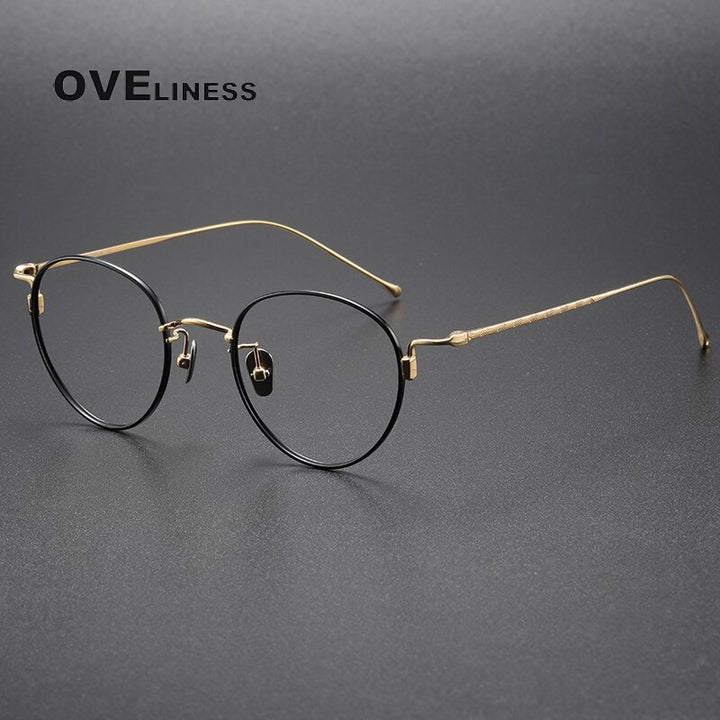 Oveliness Unisex Full Rim Round Titanium Eyeglasses 164 Full Rim Oveliness black gold  