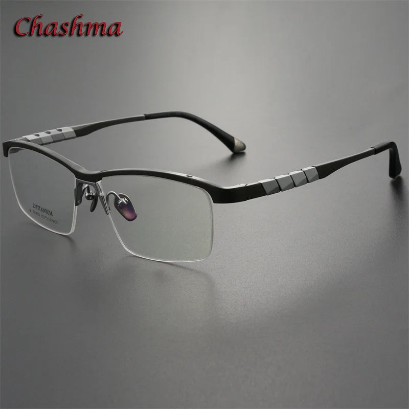 Chashma Ochki Men's Semi Rim Square Titanium Eyeglasses 27035 Semi Rim Chashma Ochki Gray  