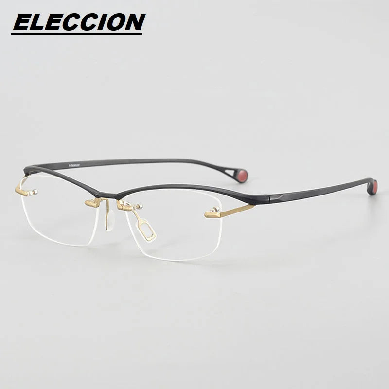 Eleccion Unisex Semi Rim Big Square Brow Line Titanium Eyeglasses 4229 Semi Rim Eleccion Gold - Black CHINA