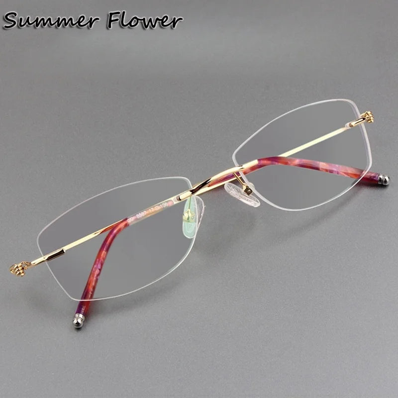 Summer Flower Women's Rimless Square Oval Titanium Eyeglasses 68587
