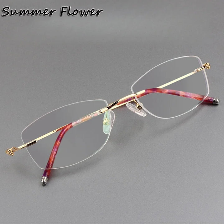 Summer Flower Women's Rimless Square Oval Titanium Eyeglasses 68587