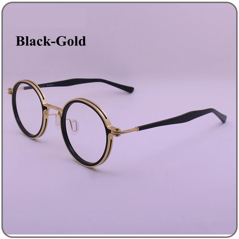 Black Mask Unisex Full Rim Titanium Round Acetate Eyeglasses Sc117 Full Rim Black Mask Black-Gold  