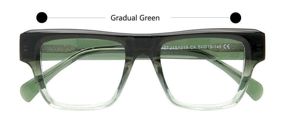 Esnbie Unisex Full Rim Square Thick Acetate Temple Eyeglasses 24019 Full Rim Esnbie Gradual Green  