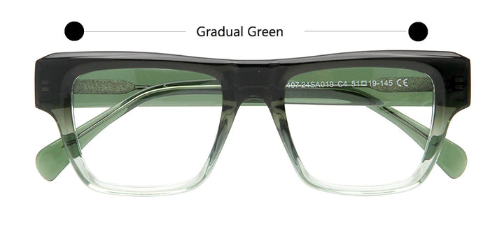 Esnbie Unisex Full Rim Square Thick Acetate Temple Eyeglasses 24019 Full Rim Esnbie Gradual Green  