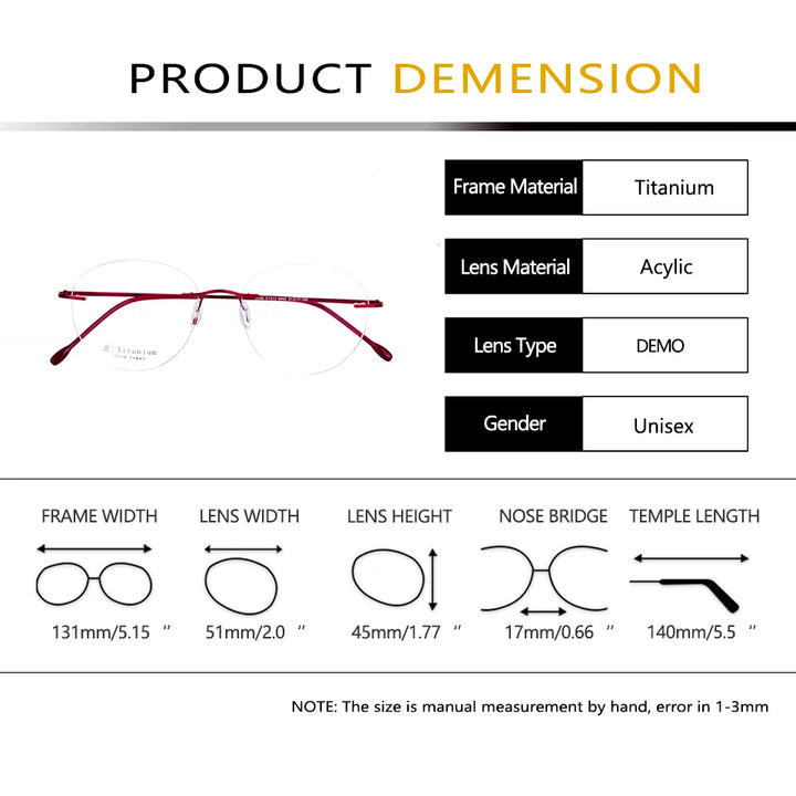 Esnbie Women's Rimless Small Oval Round Titanium Eyeglasses 243213