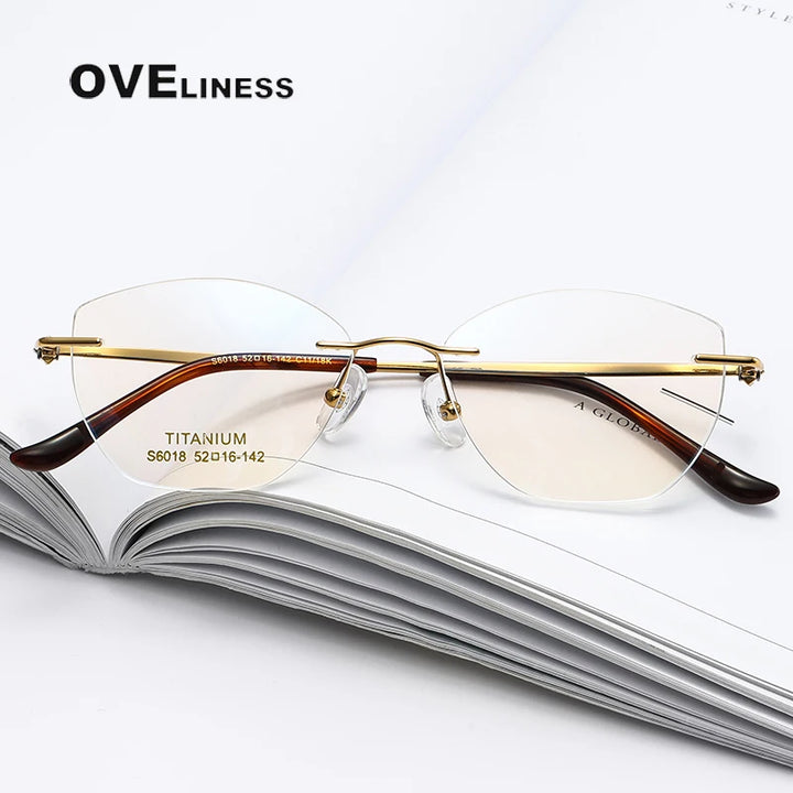 Oveliness Women's Rimless Square Cat Eye Titanium Eyeglasses 6018 Rimless Oveliness   