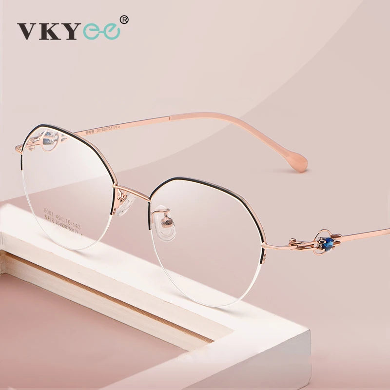 Vicky Women's Semi Rim Flat Top Oval Alloy Reading Glasses 318001