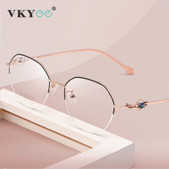 Vicky Women's Semi Rim Flat Top Oval Alloy Reading Glasses 318001