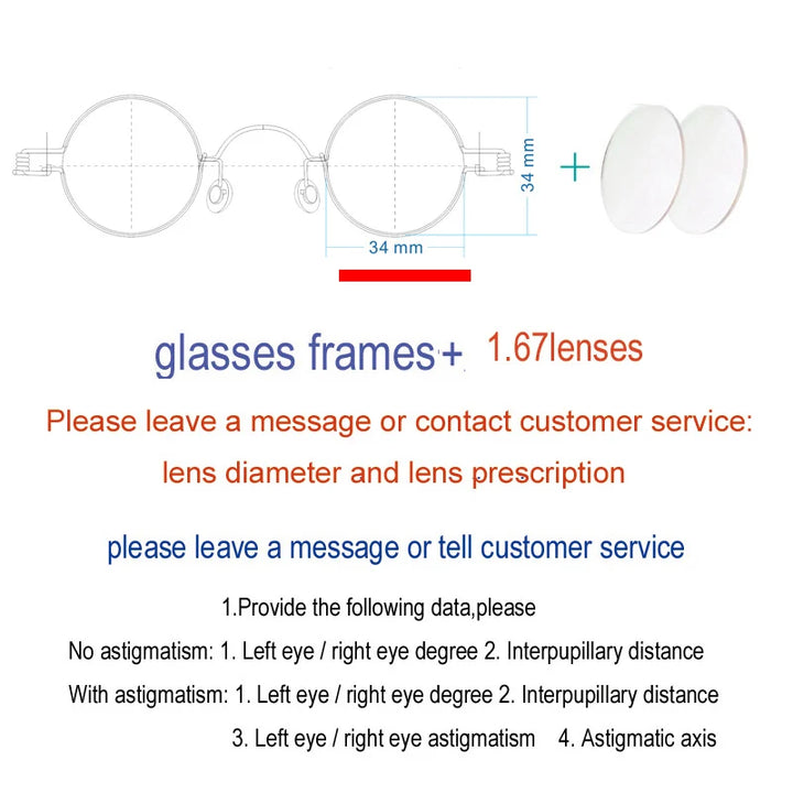 Yujo Unisex Full Rim Small Round Screwless Steel Eyeglasses Full Rim Yujo 1.67 lens 34 CHINA 