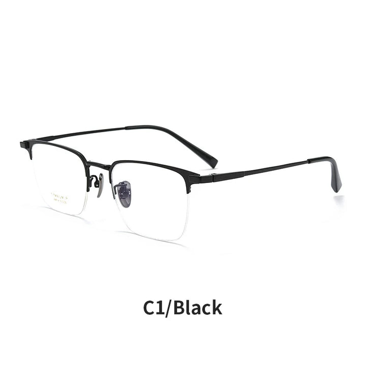 KatKani Unisex Semi Rim Square Titanium Alloy Eyeglasses 426014 Semi Rim KatKani Eyeglasses Black CHINA