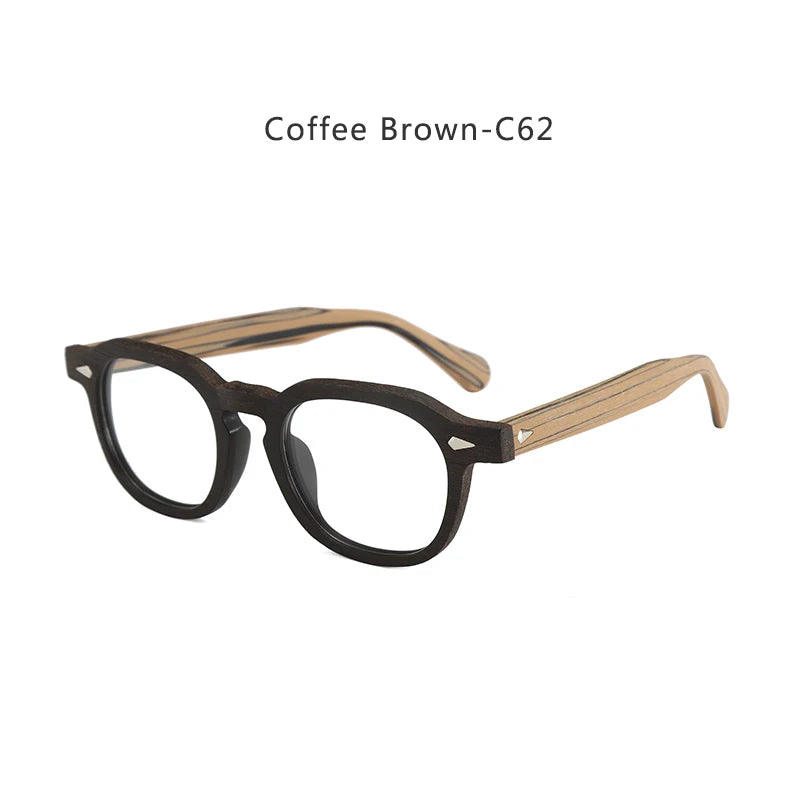Hdcrafter Men's Large Full Rim Square Wood Eyeglasses 8183 Full Rim Hdcrafter Eyeglasses Coffee-Brown-C62  