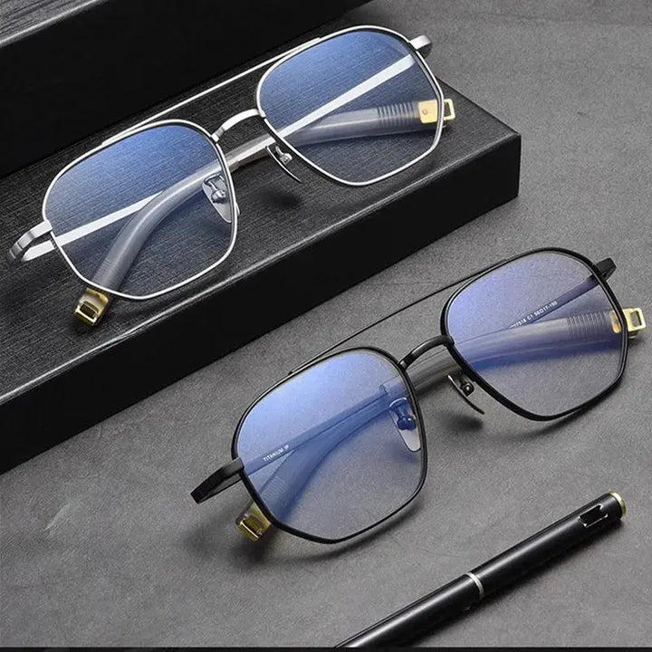 Hdcrafter Mens Full Rim Double Bridge Polygon Titanium Frames 075180 — view 1 | Hdcrafter Eyeglasses at FuzWeb