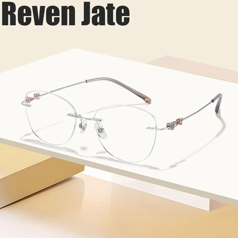 Reven Jate Women's Rimless Oval Cat Eye Titanium Eyeglasses 60864