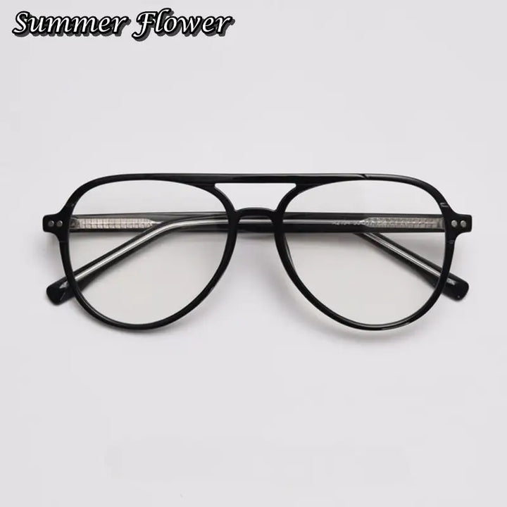 Summer Flower Unisex Full Rim Oval Double Bridge Tr 90 Titanium Eyeglasses 62154