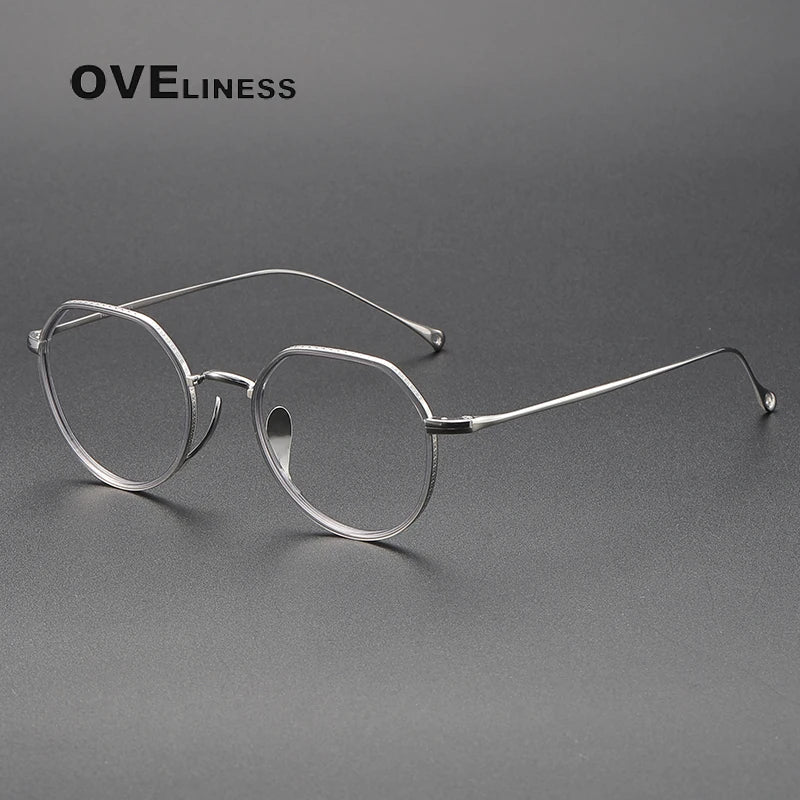 Oveliness Unisex Full Rim Flat Top Round Titanium Acetate Eyeglasses O7310 Full Rim Oveliness grey silver  