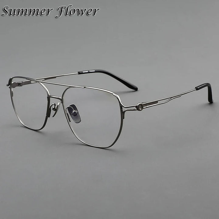 Summer Flower Men's Full Rim Oval Double Bridge Titanium Eyeglasses 10173 Full Rim Summer Flower Gray