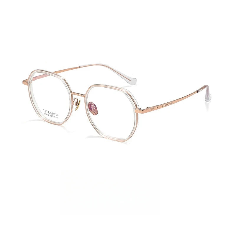 Yimaruili Unisex Full Rim Polygonal Titanium Acetate Eyeglasses Y6032 Full Rim Yimaruili Eyeglasses Transparent Rose  