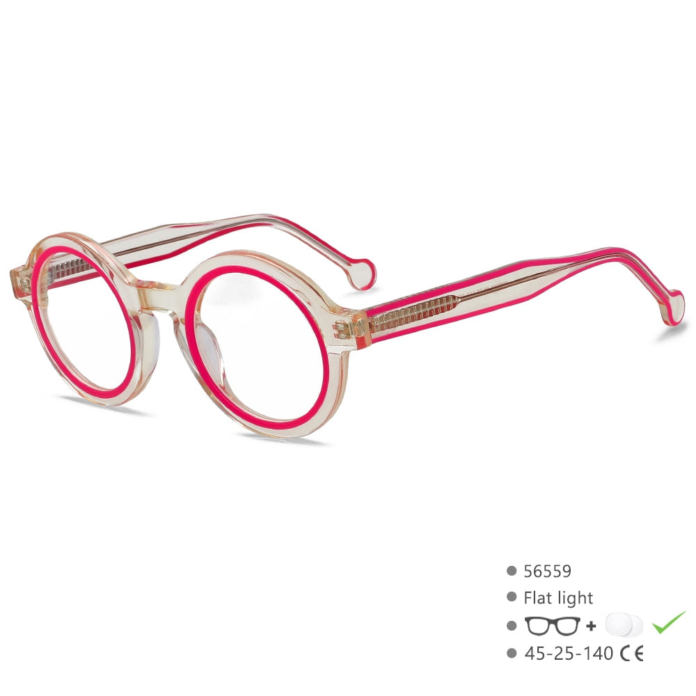 CCspace Women's Full Rim Small Round Acetate Eyeglasses 56559 Full Rim CCspace C2Pink  