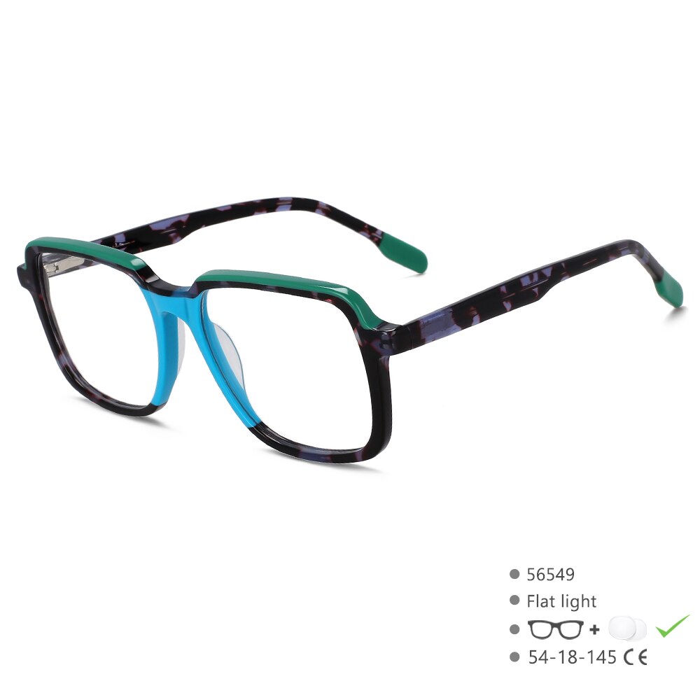 CCspace Unisex Full Rim Square Acetate Eyeglasses 56549 Full Rim CCspace C2LeopardBlue  