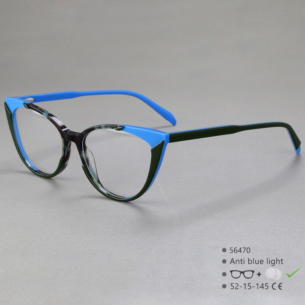 CCspace Women's Full Rim Cat Eye Acetate Eyeglasses 56470 Full Rim CCspace C1SkyBlue  