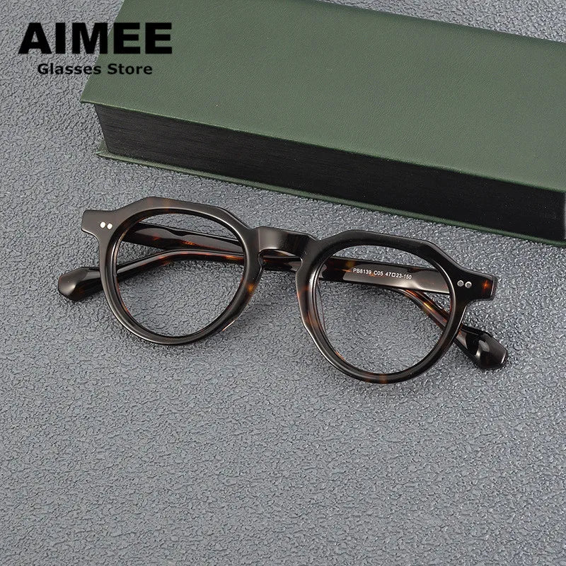 Aimee Unisex Full Rim Flat Top Round Acetate Eyeglasses 88139 Full Rim Aimee