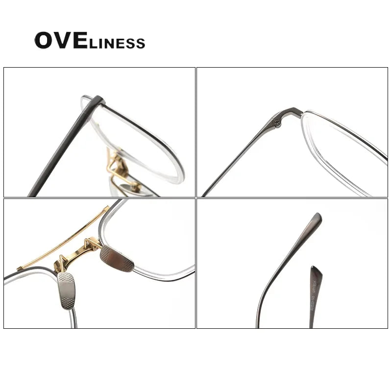 Oveliness Women's Full Rim Square Double Bridge Titanium Acetate Eyeglasses 13523 Full Rim Oveliness   