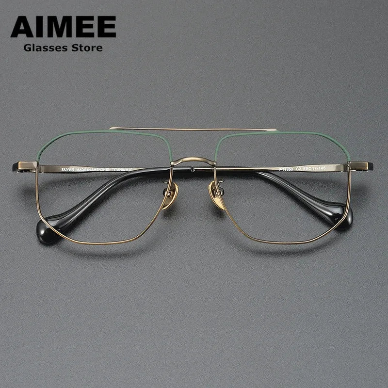 Aimee Unisex Full Rim Square Double Bridge Titanium Eyeglasses 81350