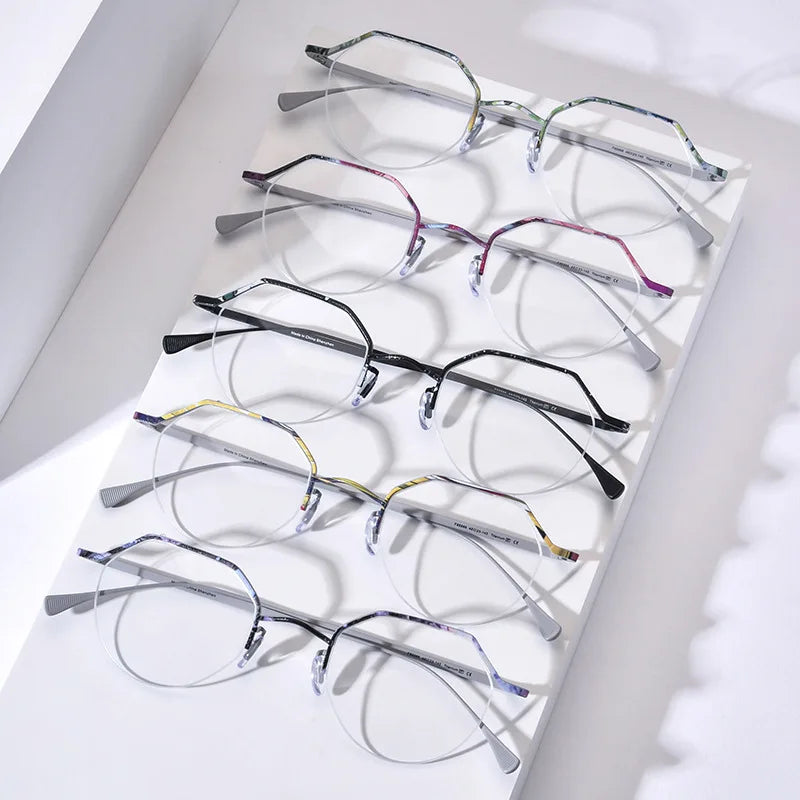 Nobler Women's Semi Rim Flat Top Round Titanium Eyeglasses 185866