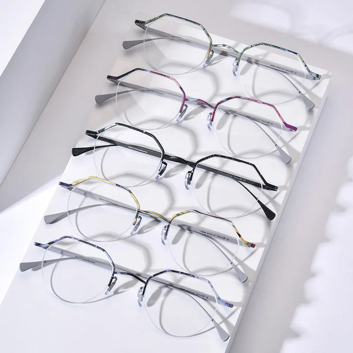 Nobler Women's Semi Rim Flat Top Round Titanium Eyeglasses 185866